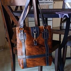 Brown Cowhide Leather Tote Bag